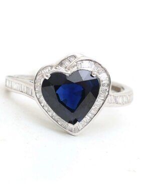 Heart-Cut Blue Sapphire 14K White Gold (18K Custom) Diamond Halo Ring